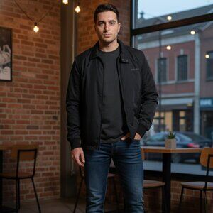 Sean John Black Bomber Jacket Pockets Silver Snaps Size xLarge